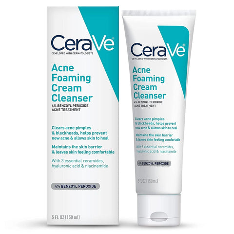 CeraVe Acne Foaming Cream Cleanser – 4% Benzoyl Peroxide Face Wash with Ceramides, Niacinamide & Hyaluronic Acid – 150ml