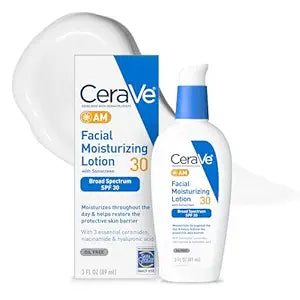CeraVe AM Oil-Free Facial Moisturizing Lotion with SPF 30 – Lightweight Daily Face Moisturizer with Ceramides, Niacinamide & Hyaluronic Acid – 89ml