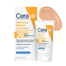 CeraVe Hydrating Mineral Sunscreen SPF 30 Face Sheer Tint – Tinted Mineral Sunblock with Zinc Oxide, Titanium Dioxide, Hyaluronic Acid & Ceramides – 50ml