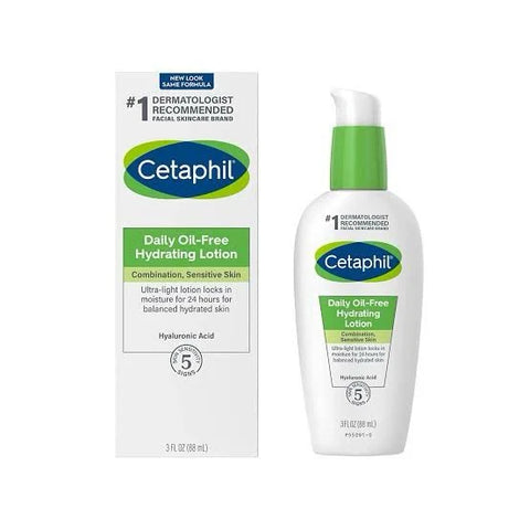 Cetaphil Daily Oil-Free Hydrating Lotion with Hyaluronic Acid – Lightweight, Non-Greasy Moisturizer for Face, All Skin Types – 3 oz